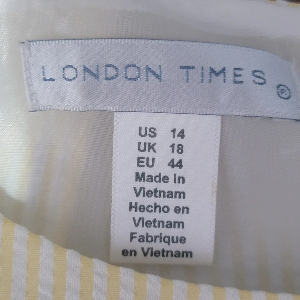 London Times Sheath Dress 14 Yellow Seersucker Lace Trim Preppy Coastal Vintage - Picture 7 of 10